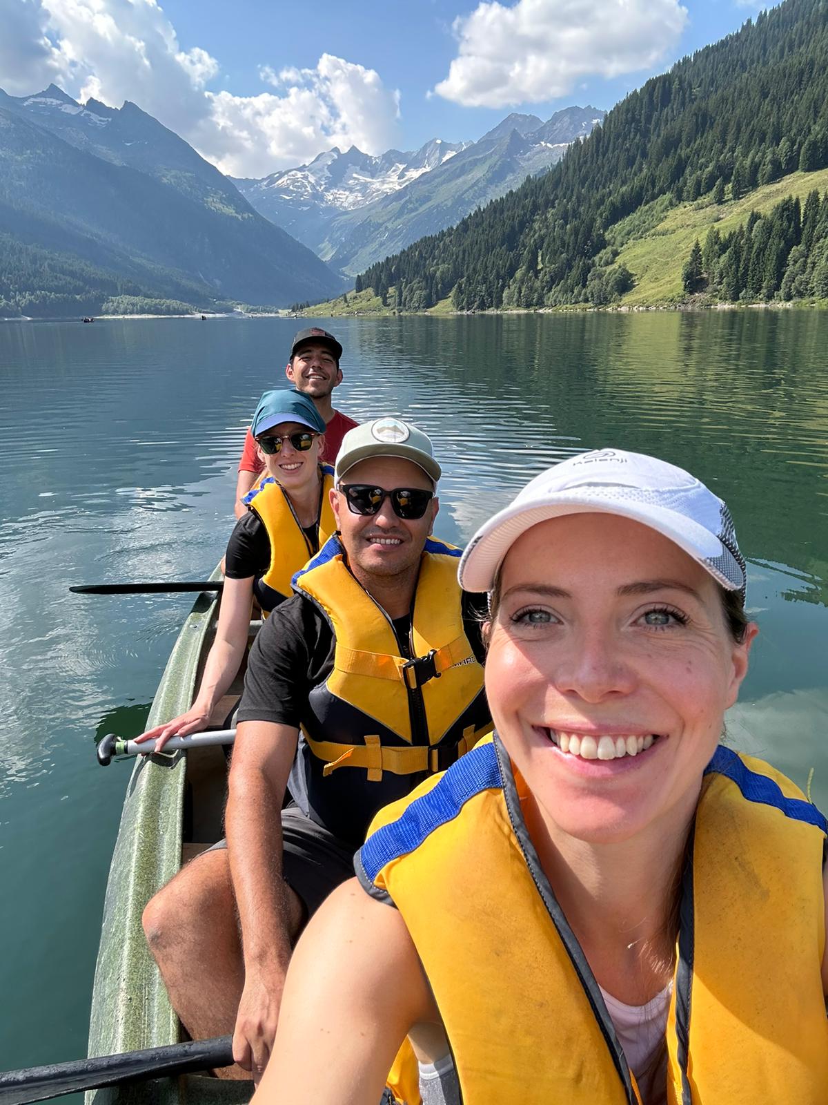 Canoeing on alpine lake